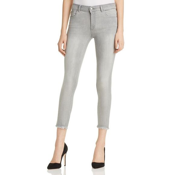 DL1961 Florence Instasculpt 25 Cropped Jeans in Legendary Grey Stretch Fray Hem - Picture 1 of 9